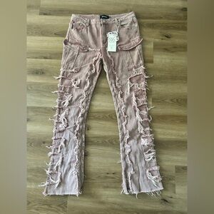 GUAPI Shredded Cargo Jeans in Mauve Pink – EU Size 40/ US Size 6– NWT
